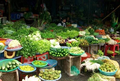 Squatting vegetable market