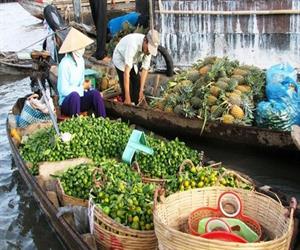 Chợ nổi Cái Bè với đủ loại trái cây đặc sản